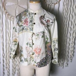 Citron Santa Monica Silk Linen Asian Inspired Jacket Top Size Small